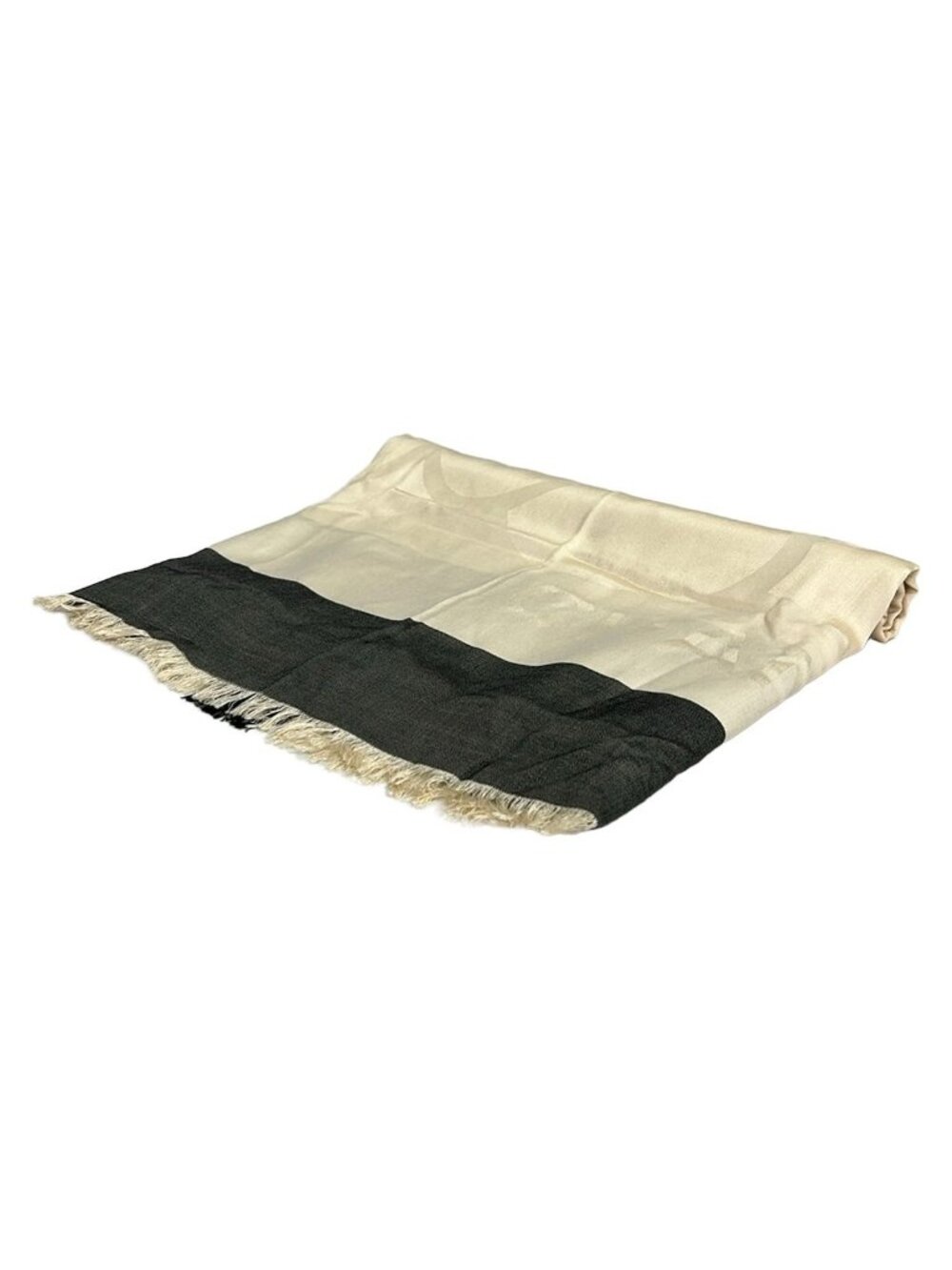 Chanel Shawl Ivory Black Camellia Cashmere Silk Scarf